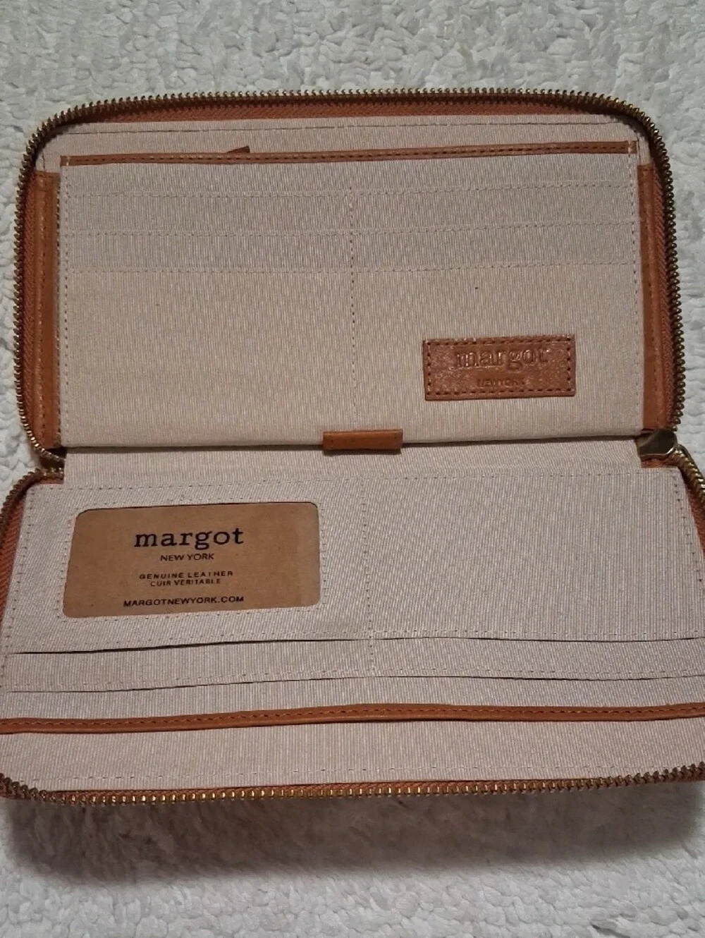 margot New York Zip-Around Leather Wallet with Gold Zipper Pull